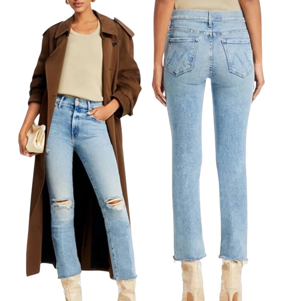 New Mother The Insider Flood Fray Boot Cut Jeans Blue Size 24